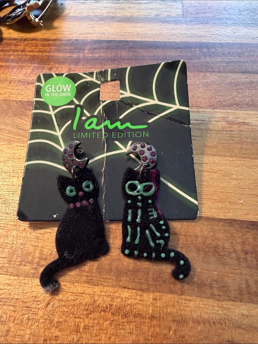 Glow In The Dark Hallows Skeleton Cat Earrings